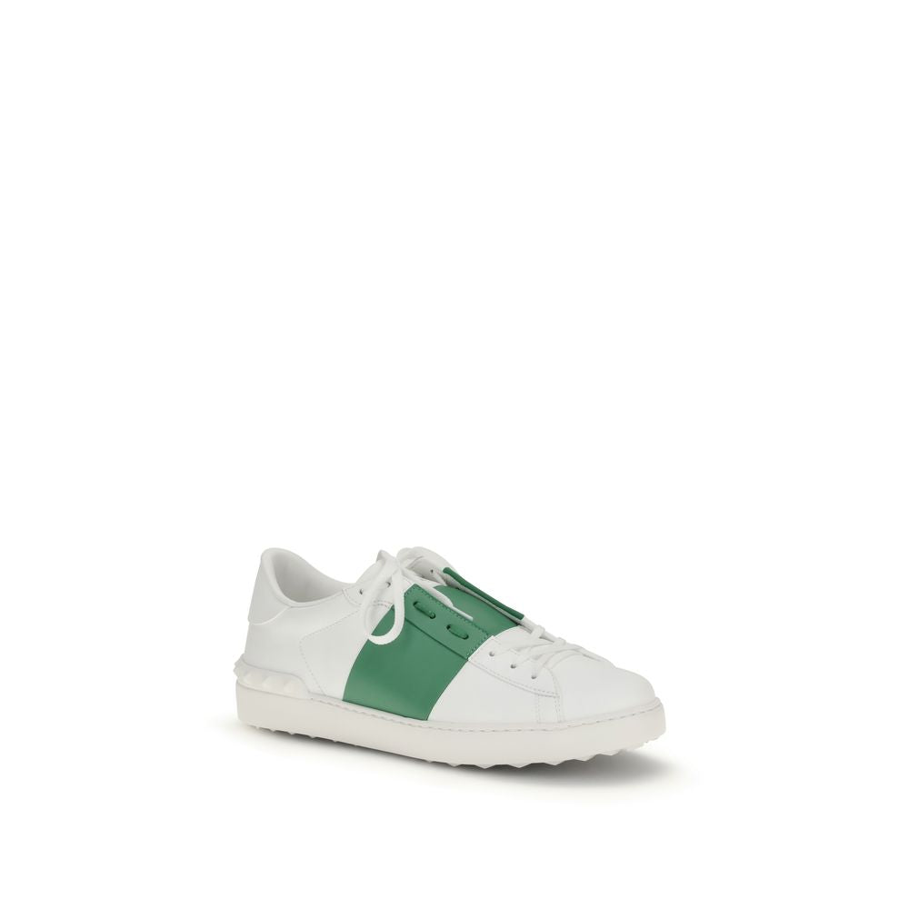 White Calf Leather Open Low Top Sneakers
