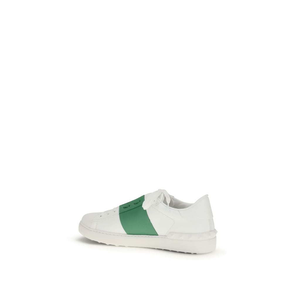 White Calf Leather Open Low Top Sneakers