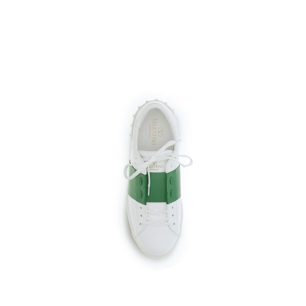 White Calf Leather Open Low Top Sneakers