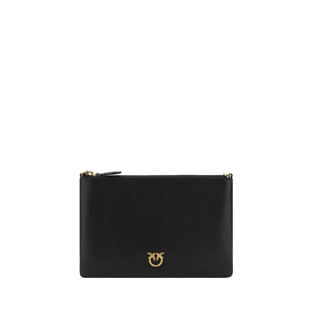 Compact Calfskin Shoulder Bag with Gold-Plated Love Birds Plaque