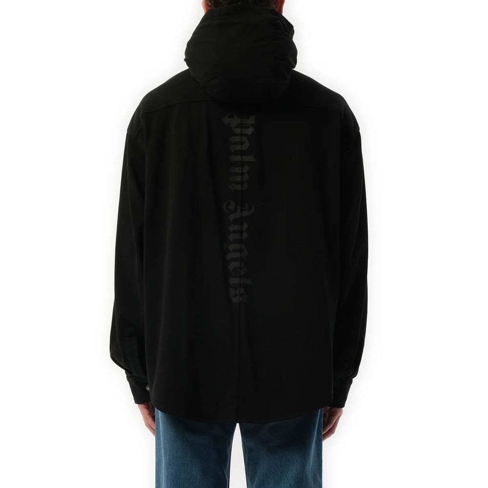 Black Cotton Denim Shirt With Hood