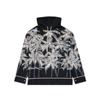 Black Cotton Palm Print Hoodie