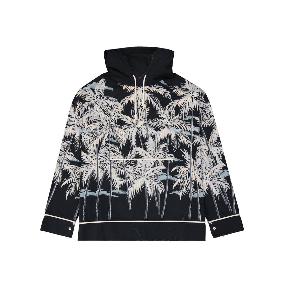Black Cotton Palm Print Hoodie