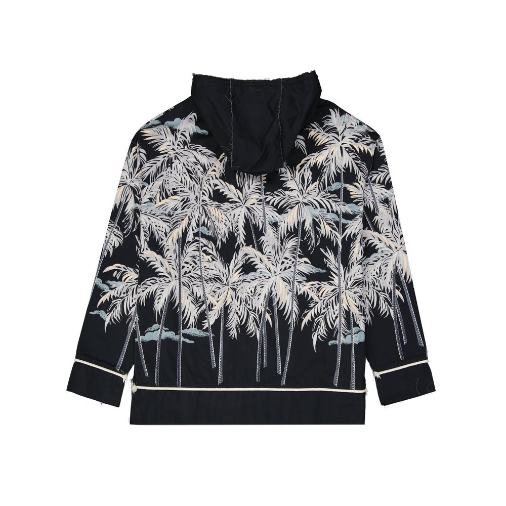 Black Cotton Palm Print Hoodie