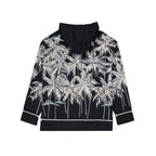 Black Cotton Palm Print Hoodie