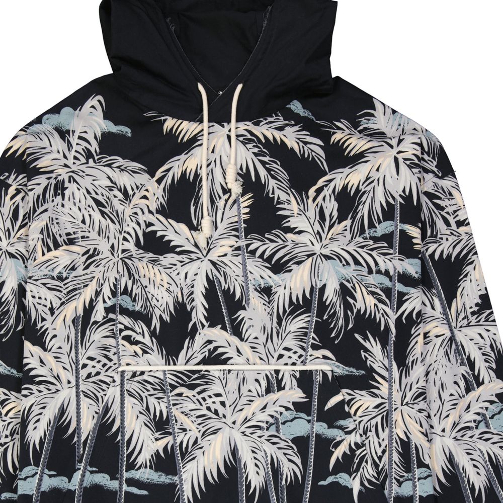 Black Cotton Palm Print Hoodie