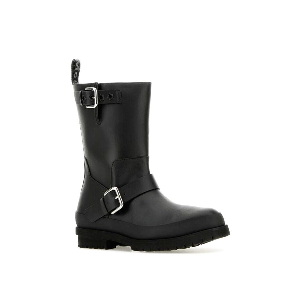 Black Faux Leather Lace-Up Boots