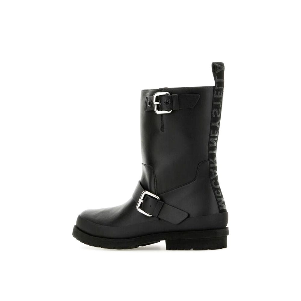 Black Faux Leather Lace-Up Boots