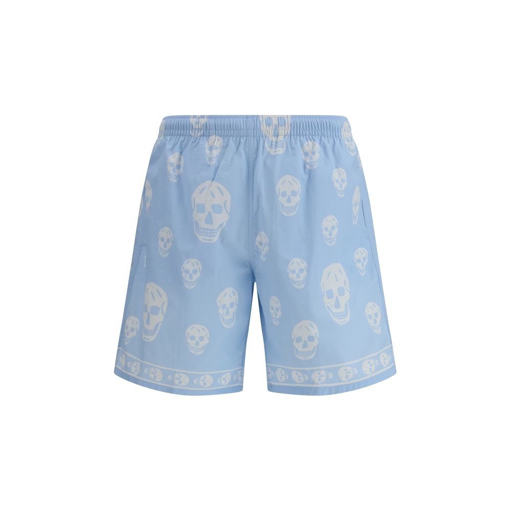 Blue Skull-Print Swim Shorts