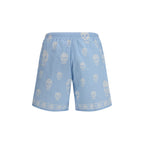 Blue Skull-Print Swim Shorts
