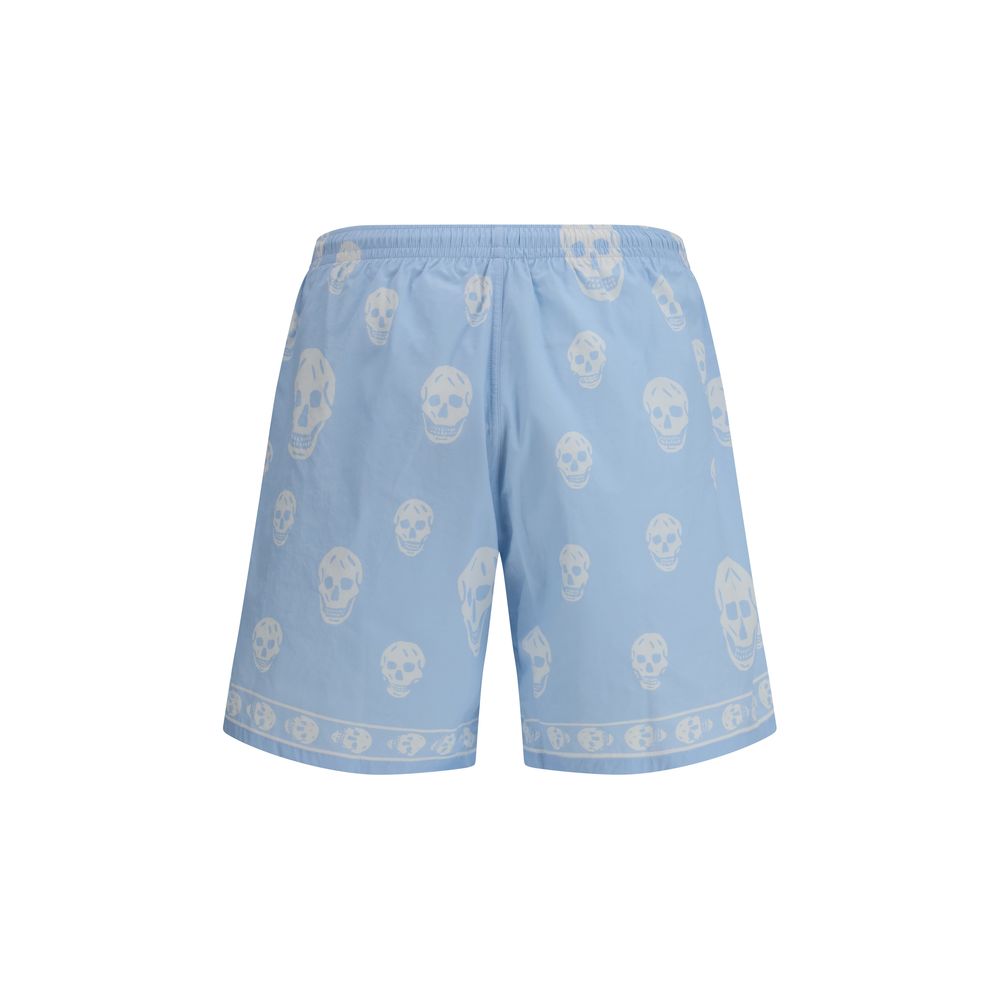 Blue Skull-Print Swim Shorts