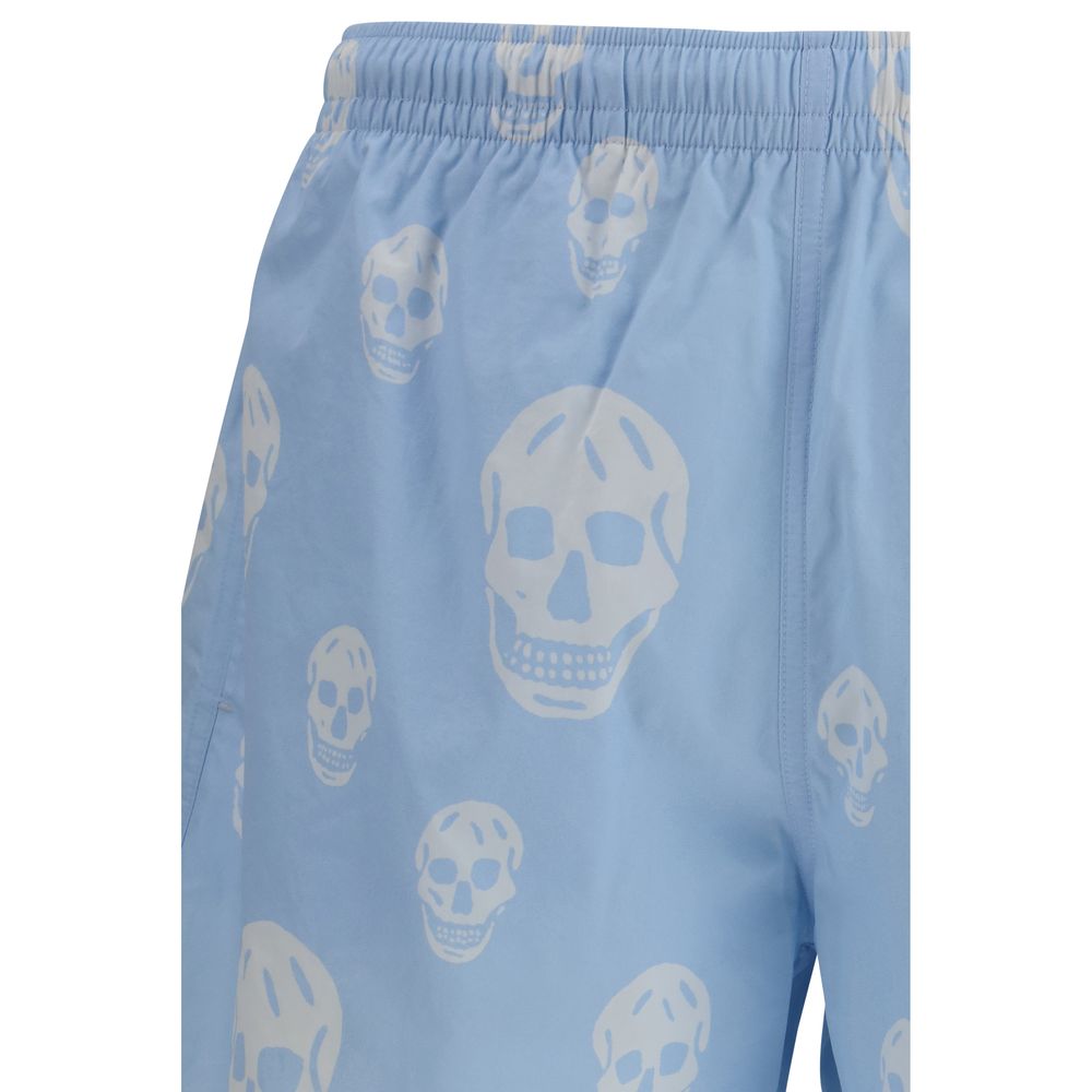 Blue Skull-Print Swim Shorts