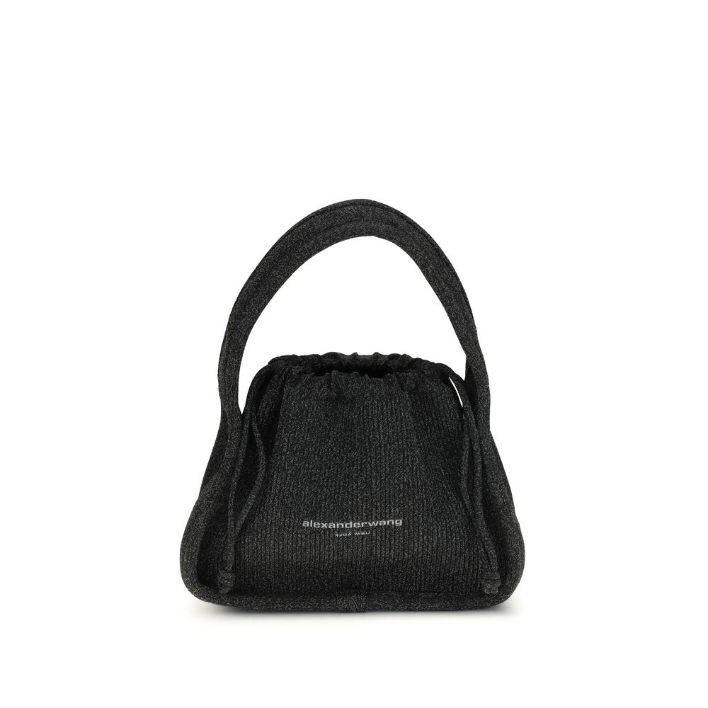Large Black Fabric Drawstring Handbag