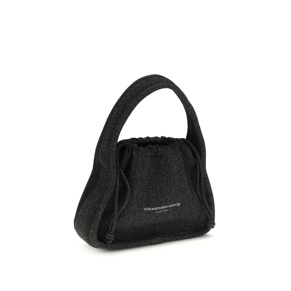 Large Black Fabric Drawstring Handbag