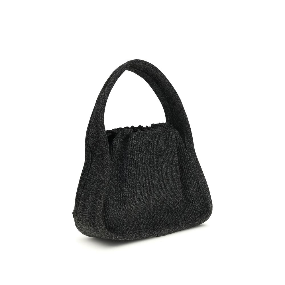 Large Black Fabric Drawstring Handbag