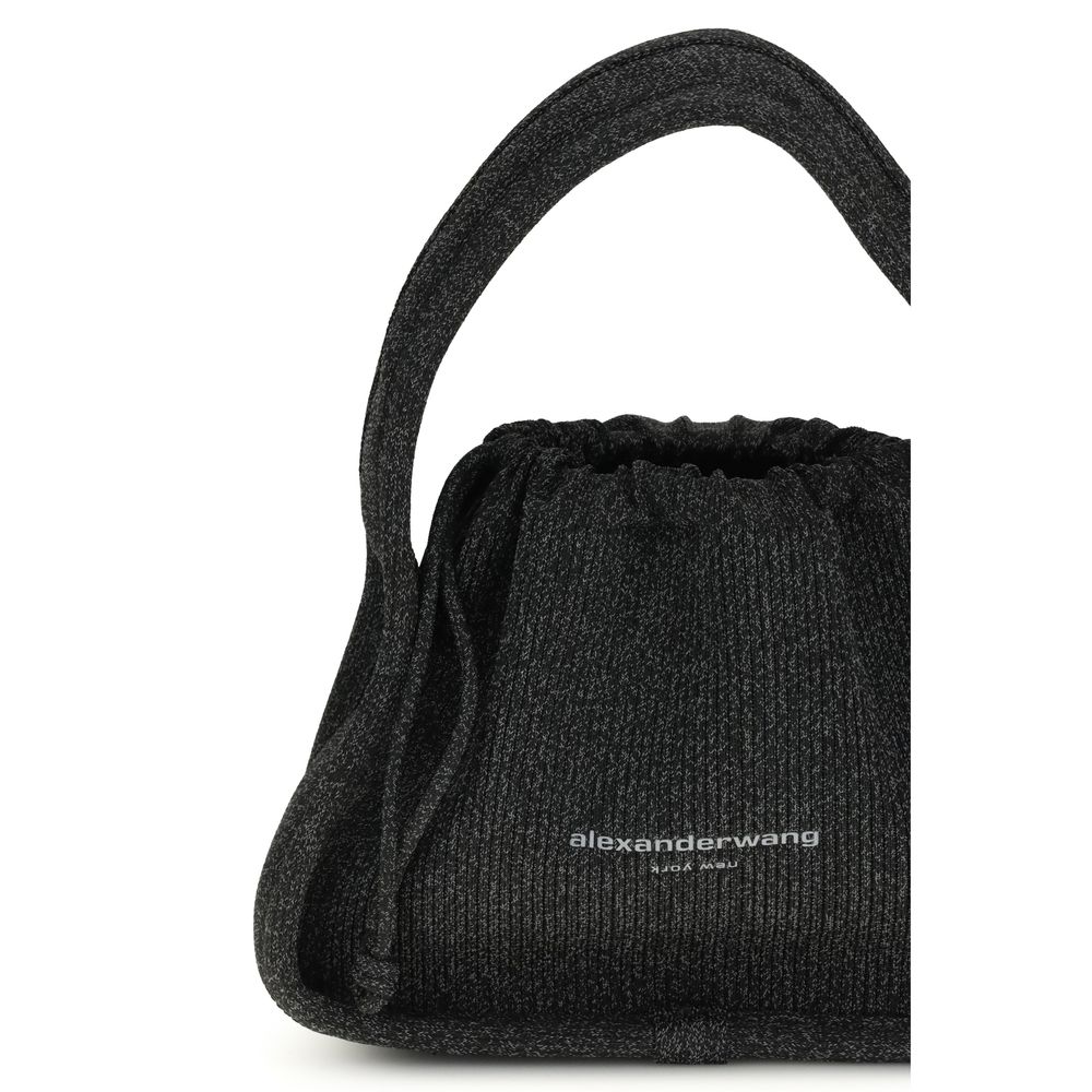 Large Black Fabric Drawstring Handbag