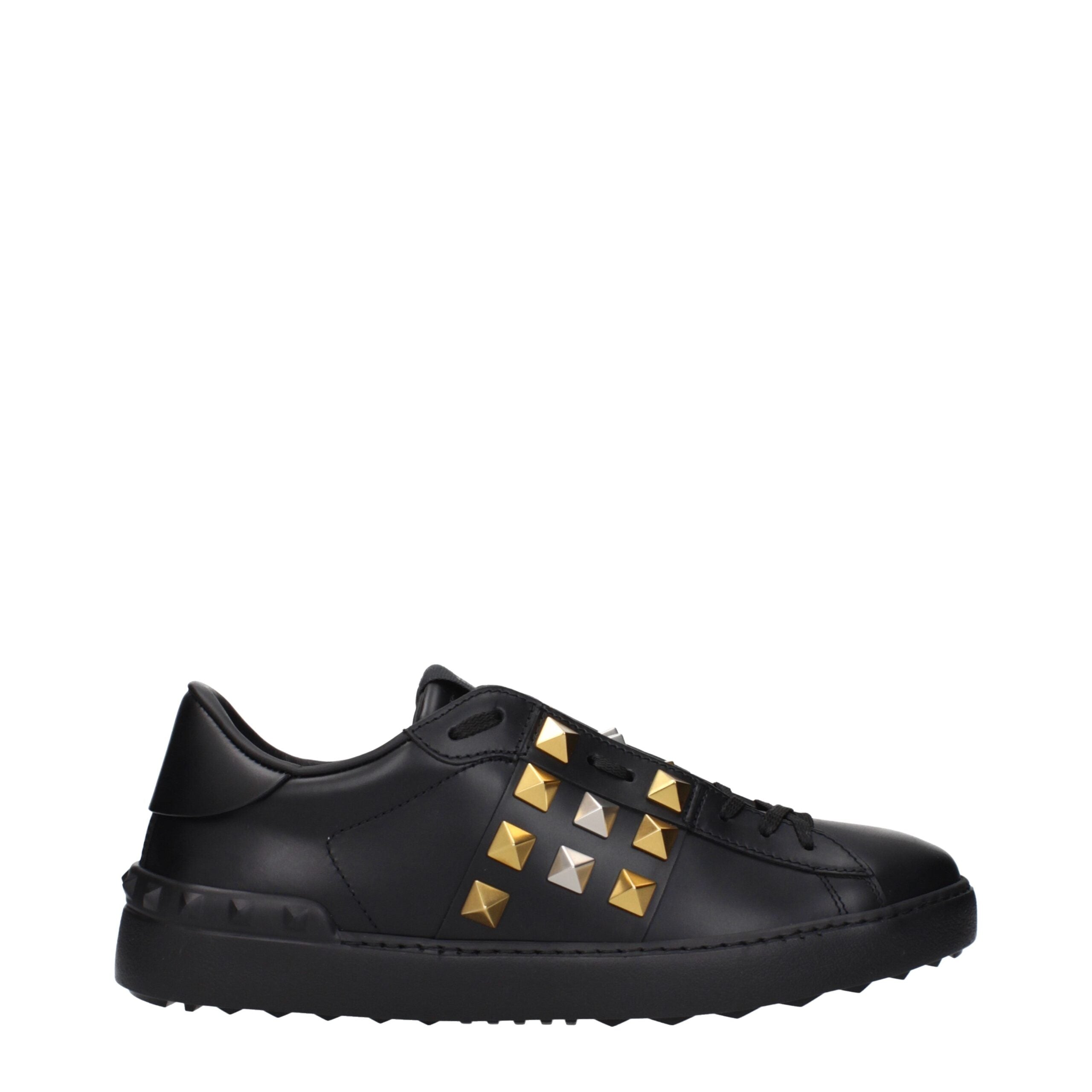 Black Leather Rockstud Sneakers