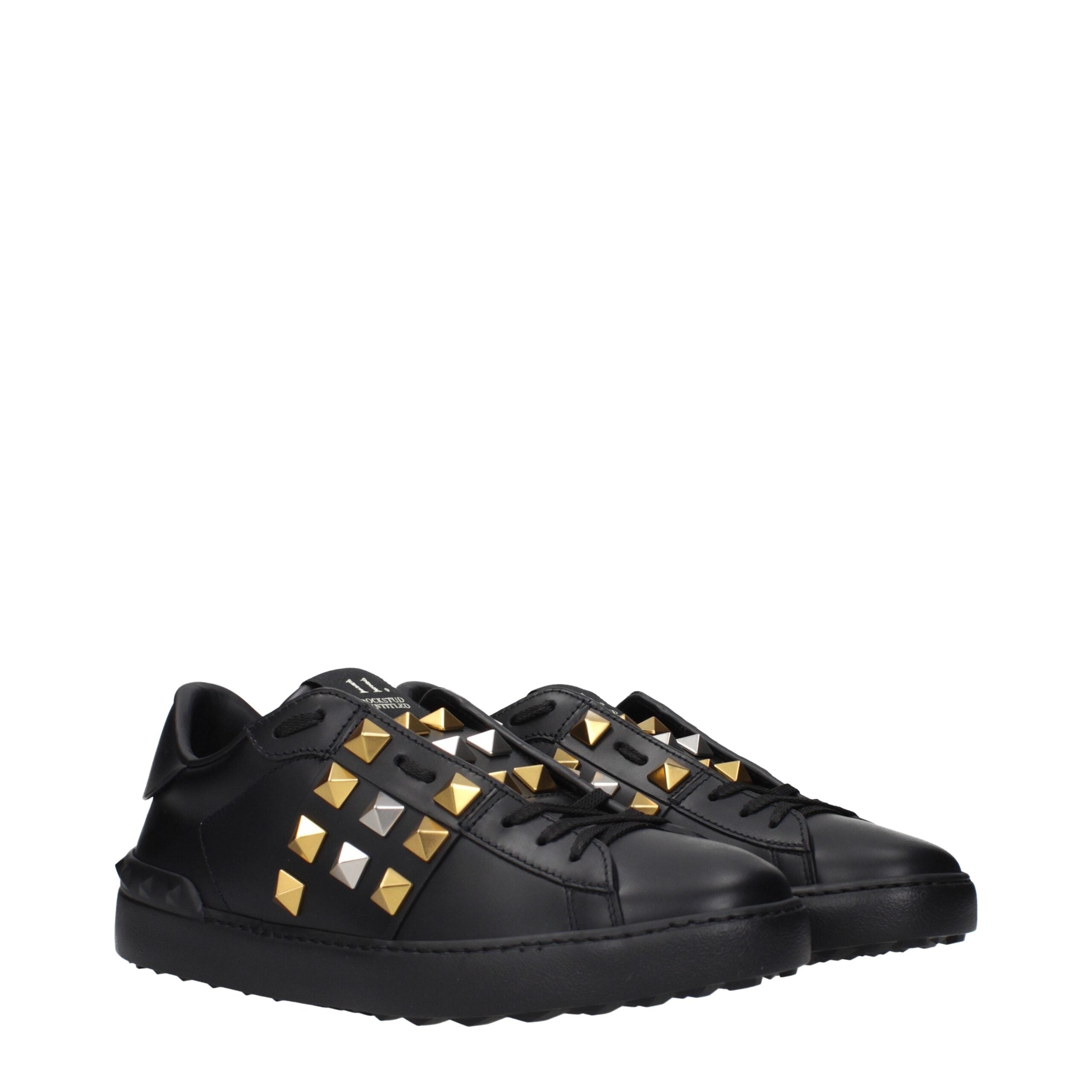 Black Leather Rockstud Sneakers
