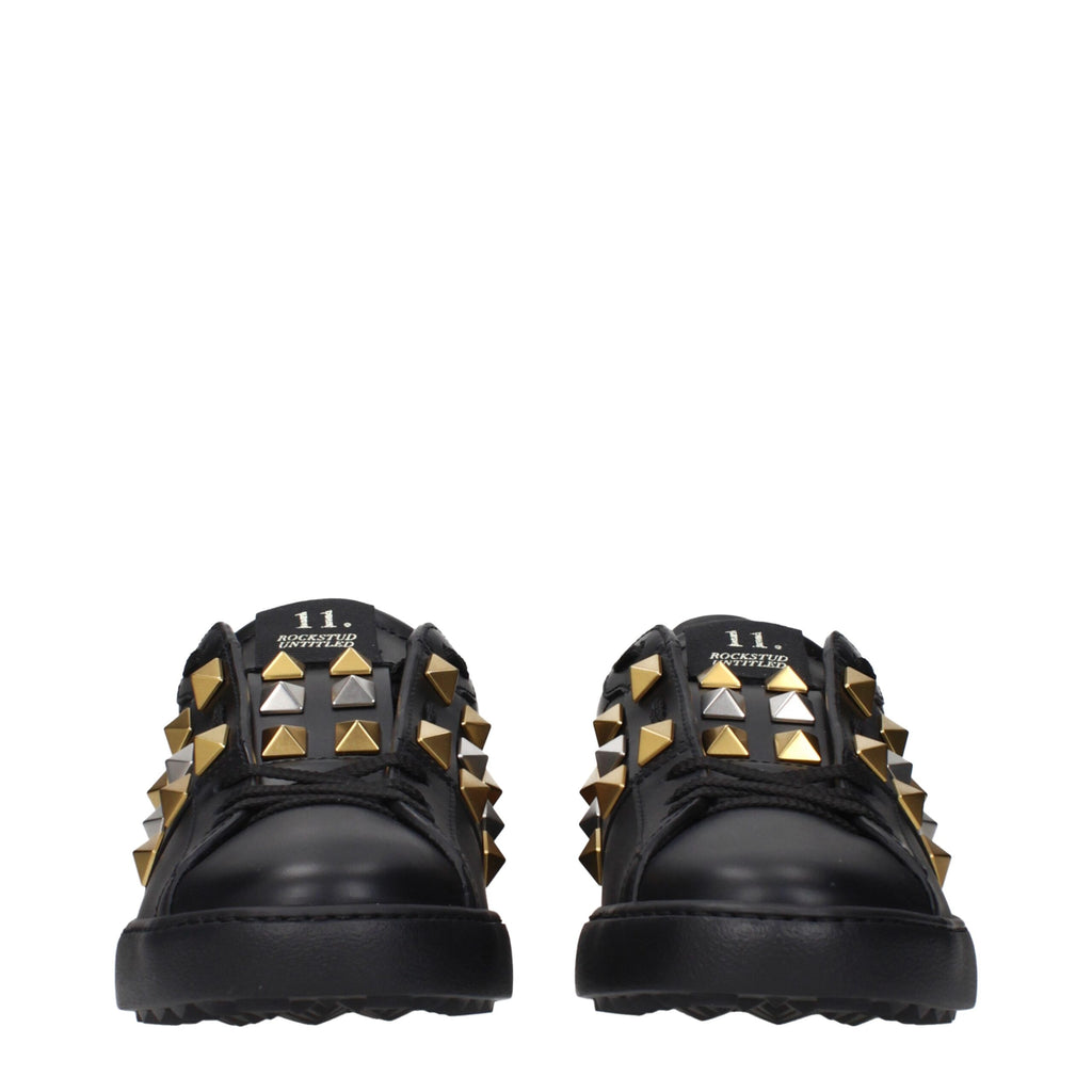 Black Leather Rockstud Sneakers