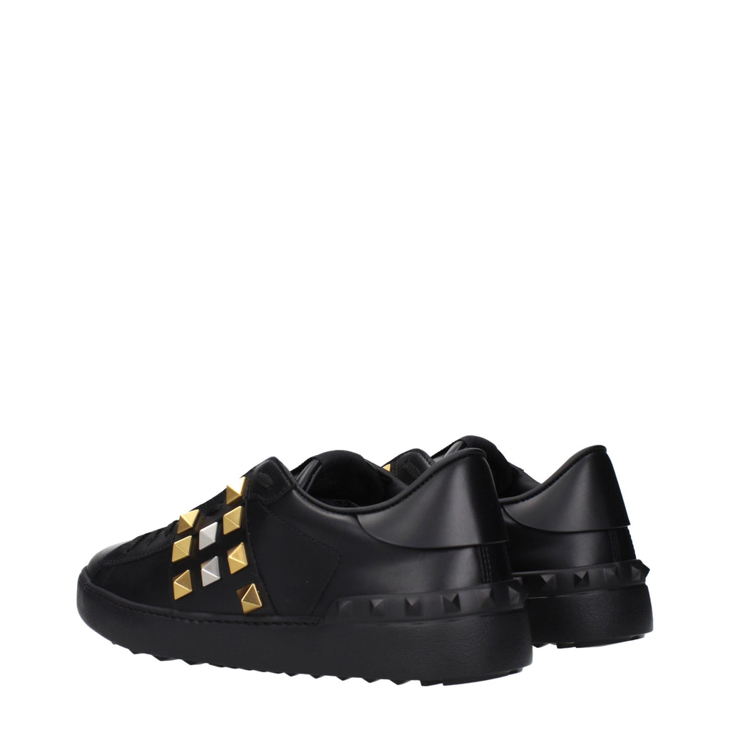 Black Leather Rockstud Sneakers
