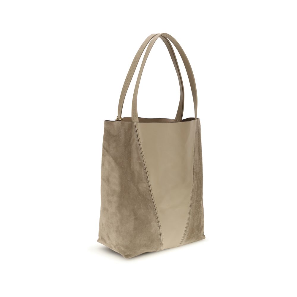 Beige Leather Spin Shoulder Bag