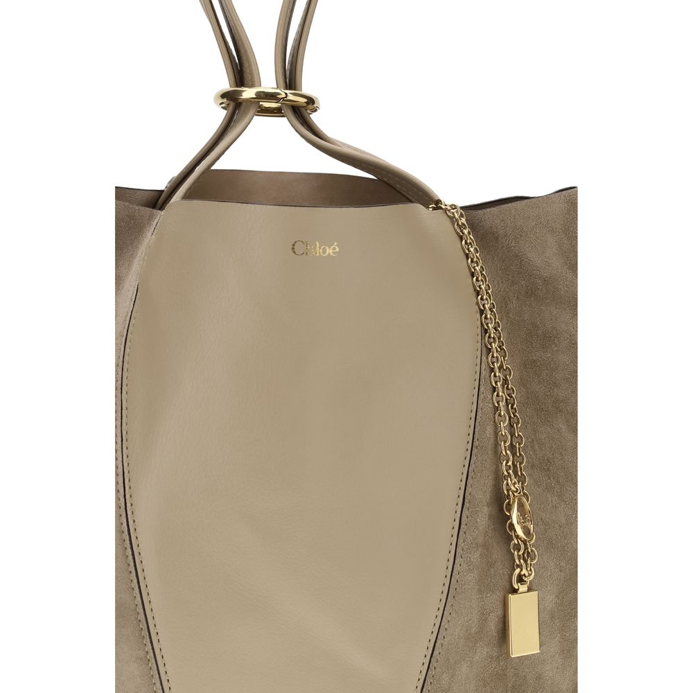 Beige Leather Spin Shoulder Bag
