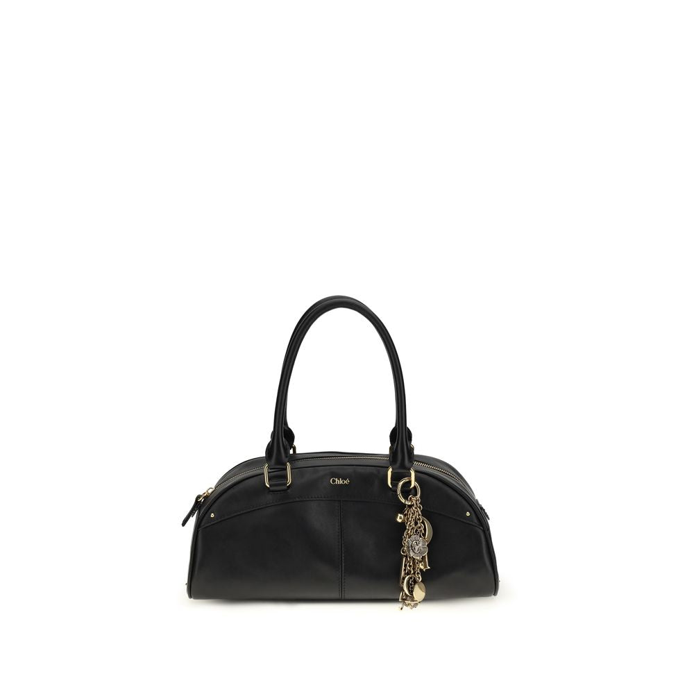 Black Calfskin Bowling Handbag