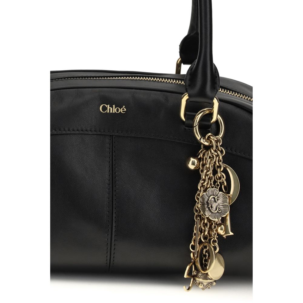 Black Calfskin Bowling Handbag