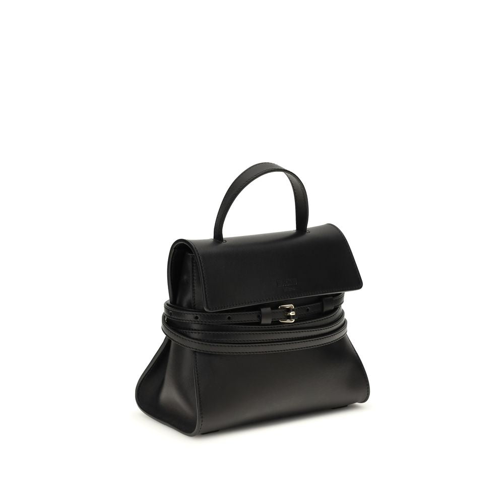 Tie Me Handbag In Black Calf Leather