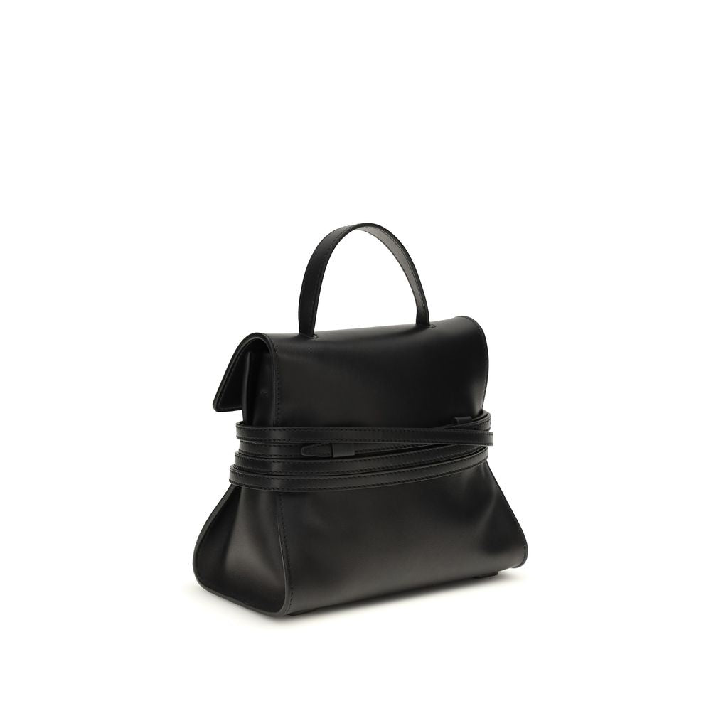 Tie Me Handbag In Black Calf Leather