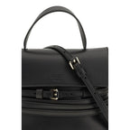Tie Me Handbag In Black Calf Leather