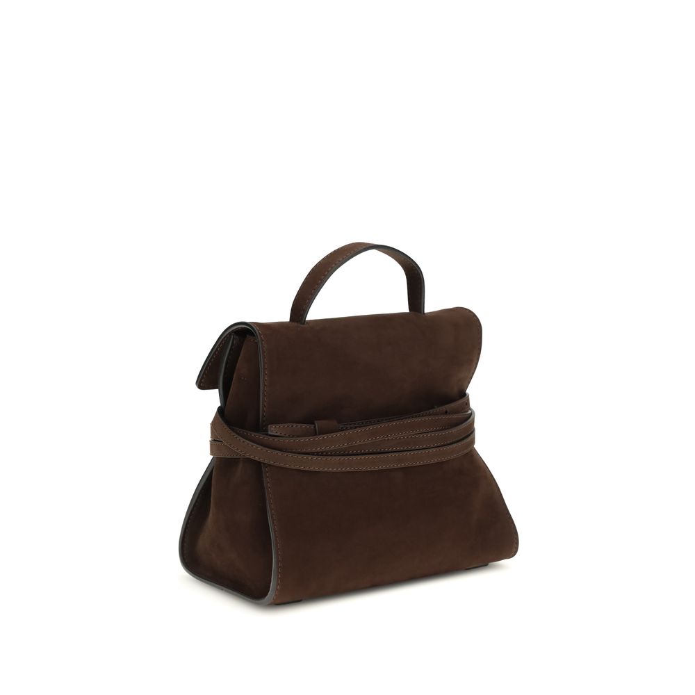 Tie Me Handbag In Brown Calf Leather