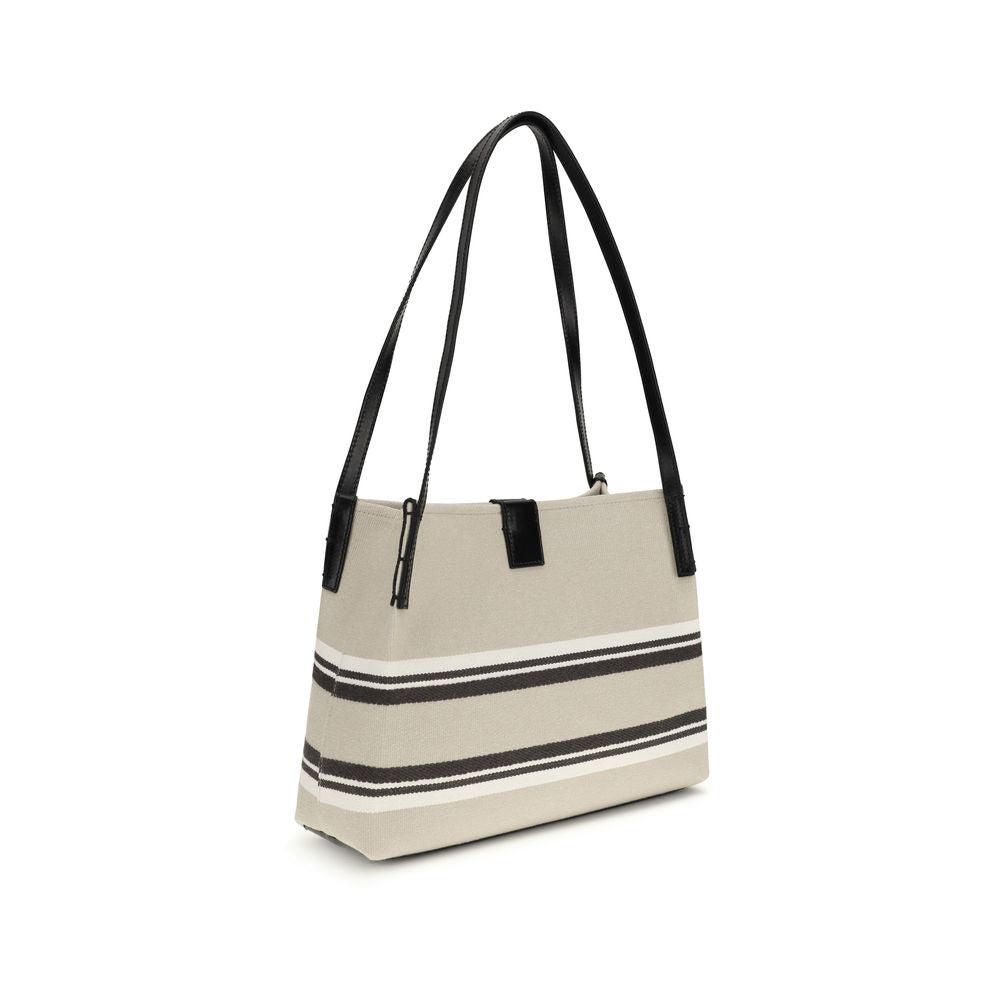 Beige Cotton Jacquard Shoulder Bag