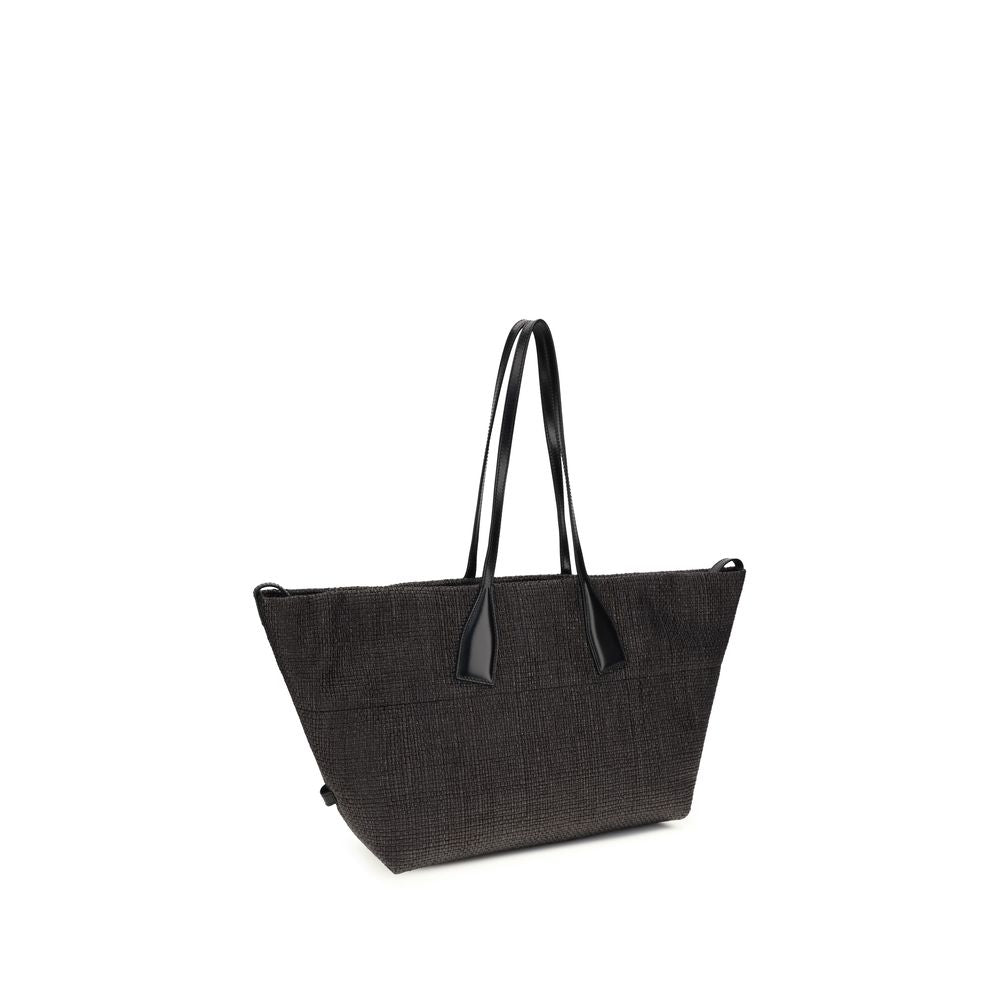Raffia and Calf Leather Track Shoulder Bag