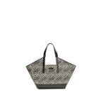 Black Raffia-Effect Fabric Tote Bag
