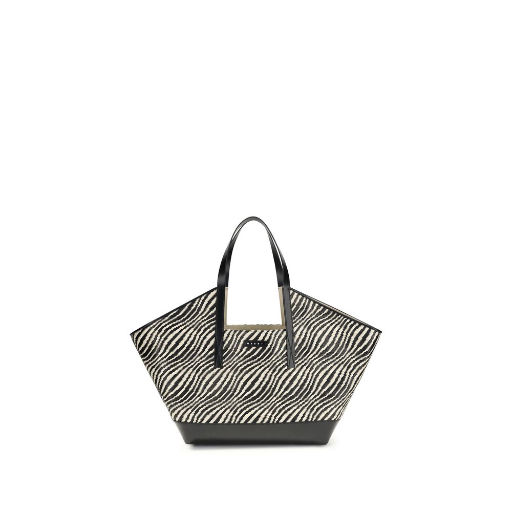 Black Raffia-Effect Fabric Tote Bag