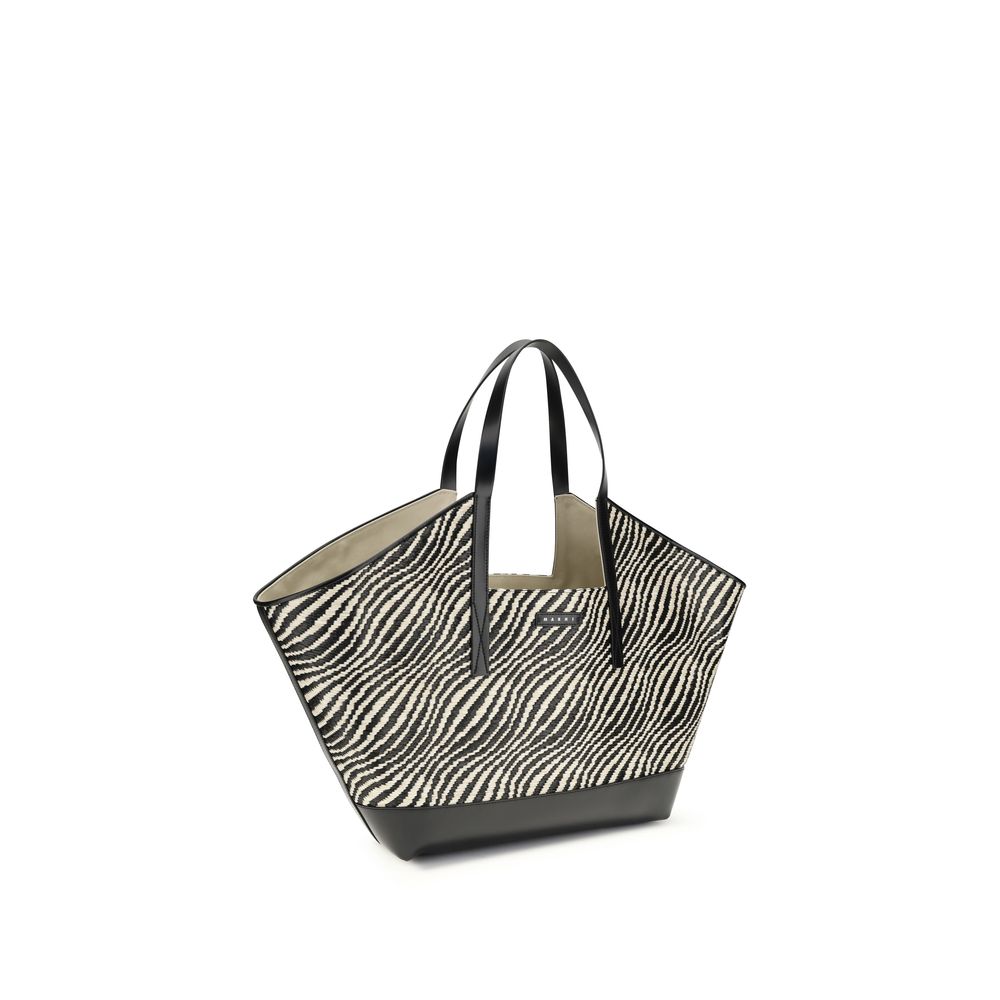 Black Raffia-Effect Fabric Tote Bag