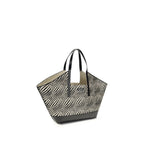 Black Raffia-Effect Fabric Tote Bag