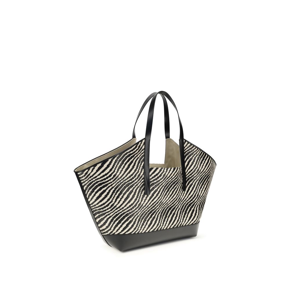 Black Raffia-Effect Fabric Tote Bag