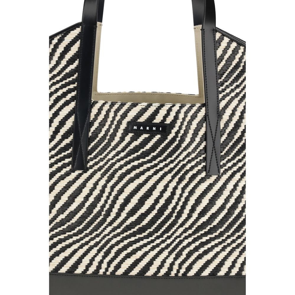 Black Raffia-Effect Fabric Tote Bag