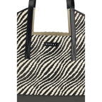 Black Raffia-Effect Fabric Tote Bag