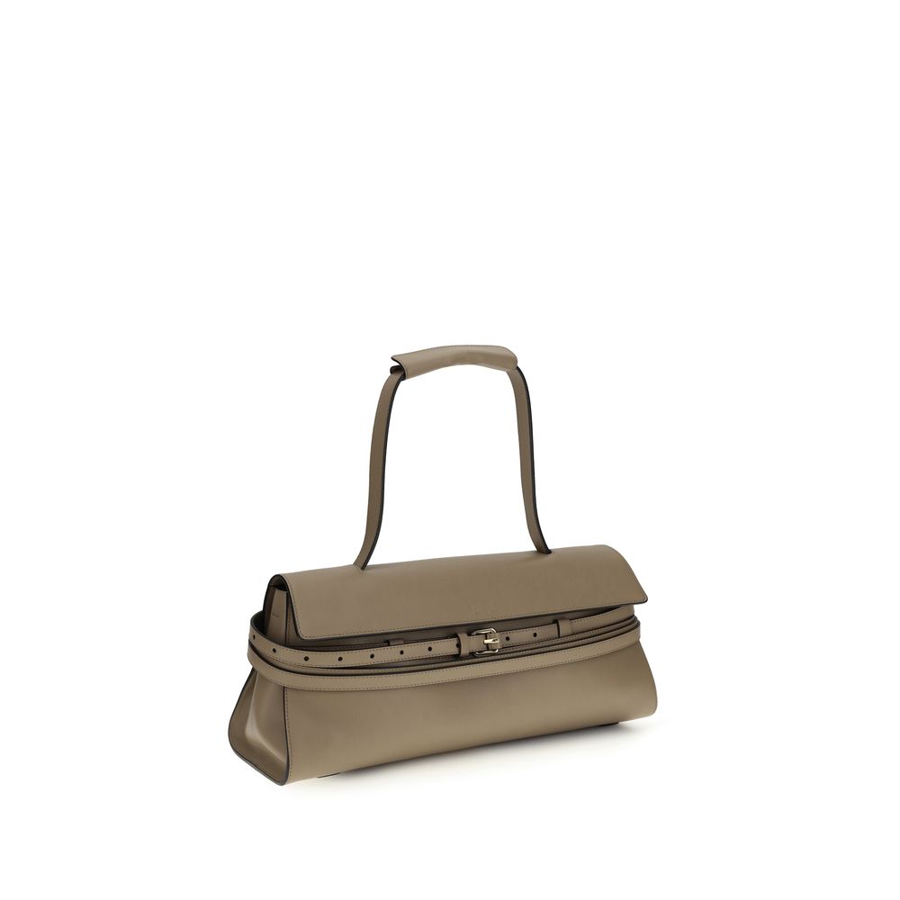 Beige Calf Leather Tie Me Shoulder Bag