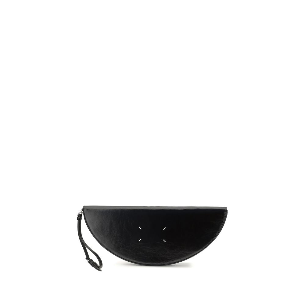 Crinkled Calf Leather Halfmoon Clutch Bag