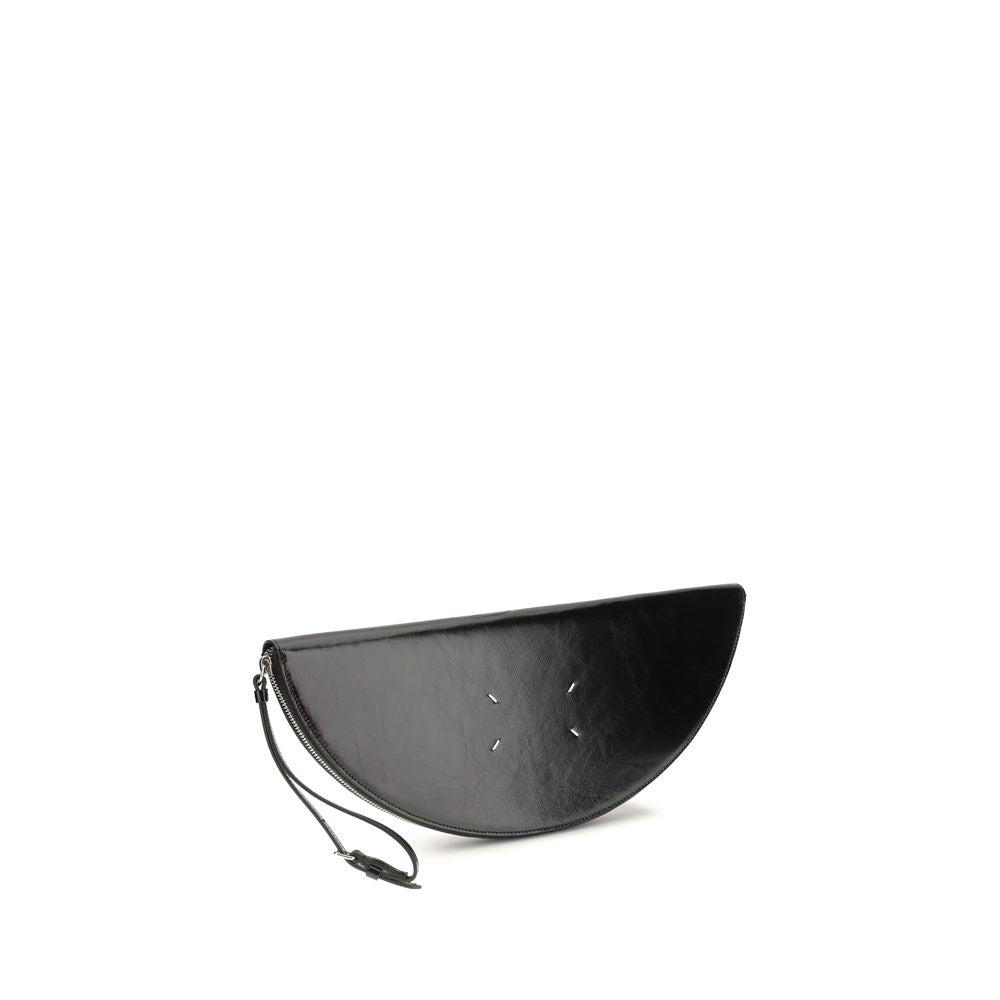 Crinkled Calf Leather Halfmoon Clutch Bag