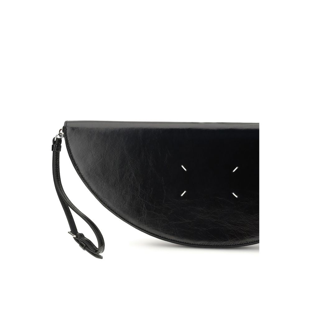 Crinkled Calf Leather Halfmoon Clutch Bag