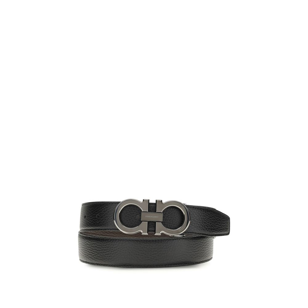 Grained Calfskin Gancini Double Logo Belt