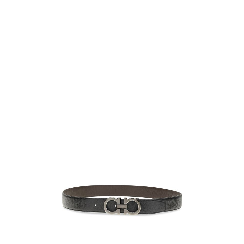 Grained Calfskin Gancini Double Logo Belt