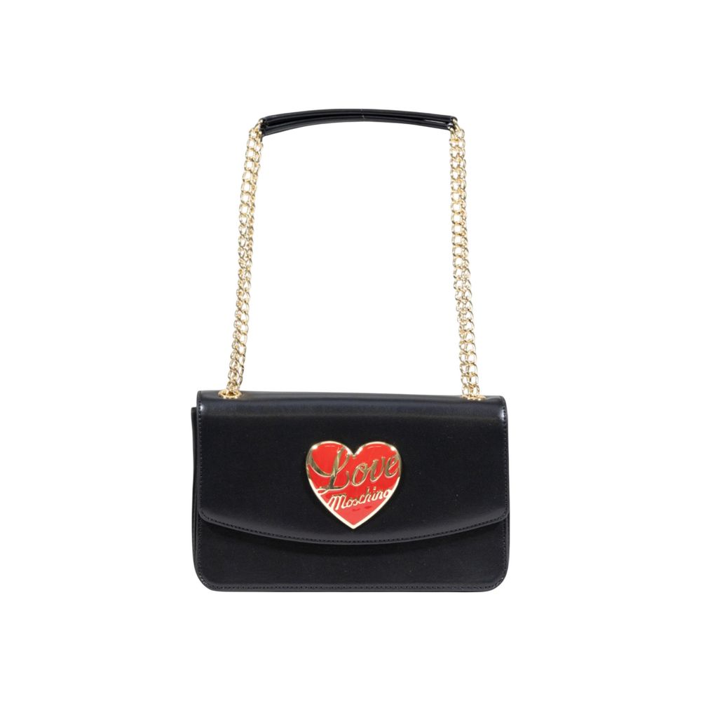 Medium Polyurethane Heart Flap Chain Shoulder Bag