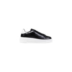 Black and White Synthetic Leather Lace-Up Sneakers