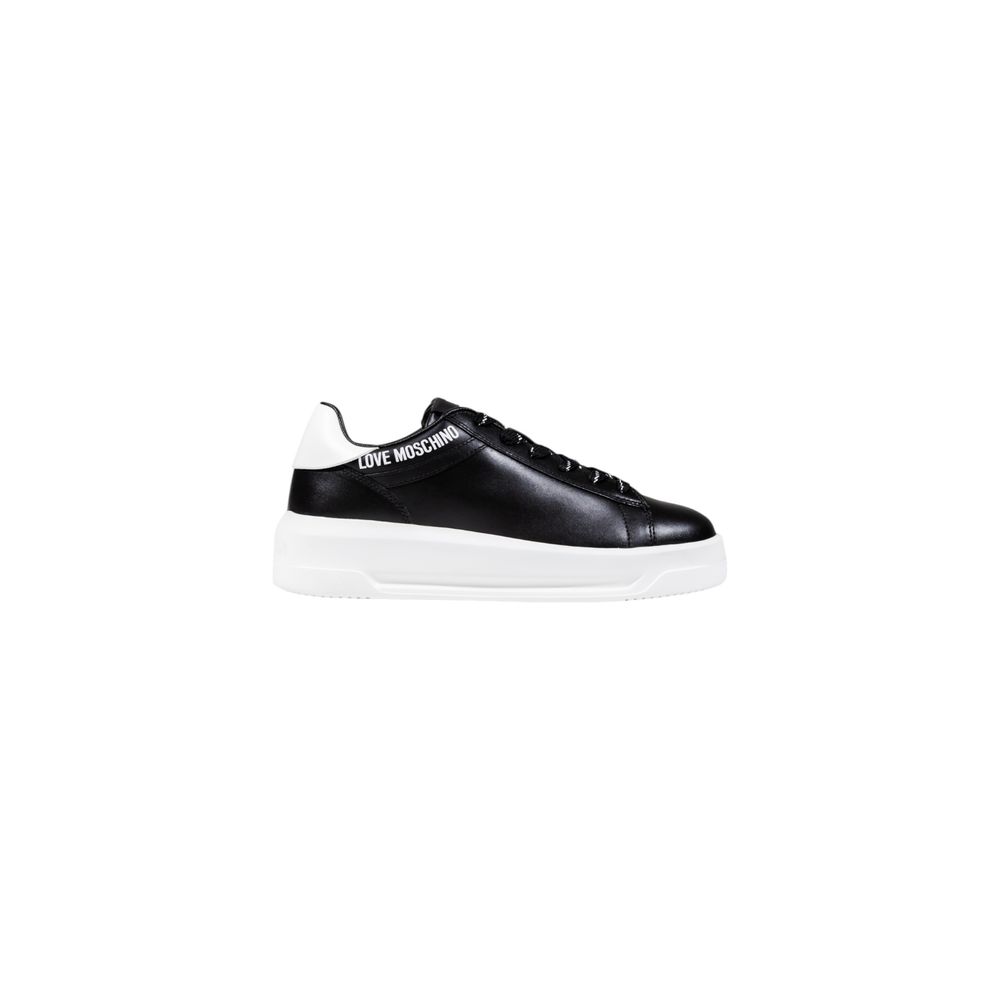 Black and White Synthetic Leather Lace-Up Sneakers
